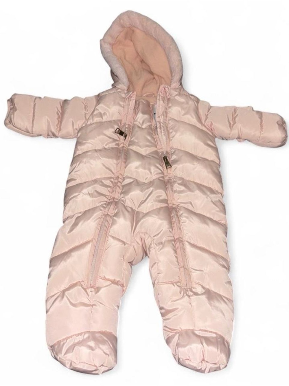 DKNY baby puffer snowsuit pink never worn size 3-6 M